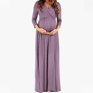 3/4 Sleeve Ruched Waist Maternity Dress
